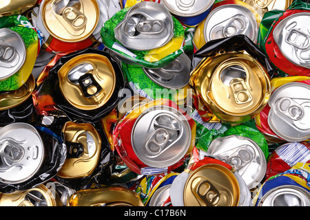 Background of various crushed beer cans Stock Photo