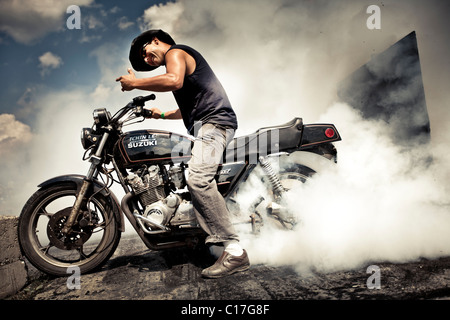 Motorcycle bike burnout festival, St-Cyprien Stock Photo