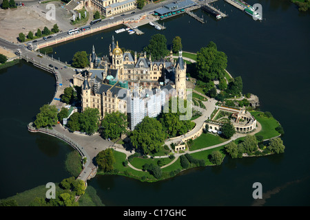 Aerial view, Schwerin Castle, Lake Schwerin, Schwerin, Mecklenburg-Western Pomerania, Germany, Europe Stock Photo