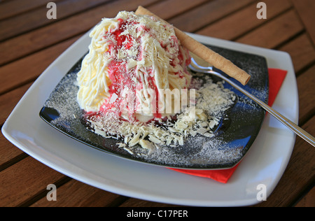 Spaghetti ice cream sundae Stock Photo