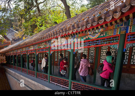 Corridor of a building, Tower of Buddha Fragrance, Summer Palace, Stock Photo