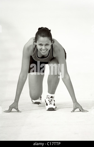 Start running and sports with black woman on stadium ground for training,  stamina and workout. Strong, energy and stamina with runner and ready for  ra Stock Photo - Alamy