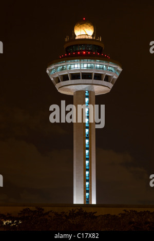 Changi Airport Traffic Controller Tower in Singapore at Night 2 Stock Photo