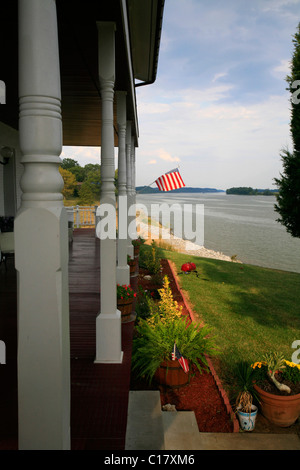 Porch, historic Rose Hotel, Ohio River, Elizabethtown, Illinois, USA Stock Photo