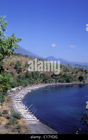 Indonesia, Bali, on Lipah Amed beach, fishing boat or prahus Stock Photo