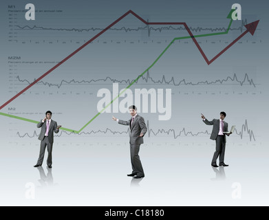 Businessmen looking at uprise arrow signs Stock Photo