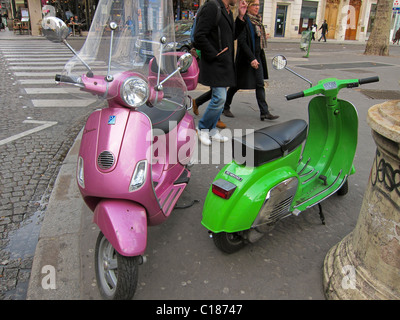 Paris, France, Colorful Vespa Motorscooters Parked on Street Stock Photo