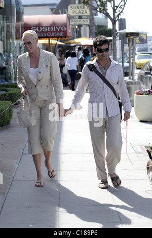 Brigitte Nielsen and her fifth husband Mattia Dessi leaving La Petite Four after having lunch together Los Angeles, California Stock Photo
