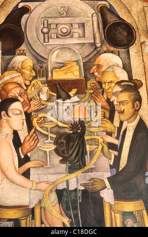 Mexico, Federal District, Mexico City, mural of Diego Rivera the middle-class men Stock Photo