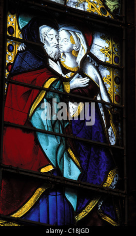 France, Eure, Evreux, Notre Dame cathedral, stained glass window detail Stock Photo