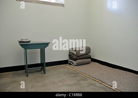 Nelson Mandela prison cell during his imprisonment on the former prison island, Robben Island, Cape Town, Cape Town Stock Photo