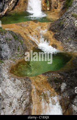 Waterfall in Tannermuehle near Bayrischzell, Alps, Upper Bavaria, Germany, Europe Stock Photo