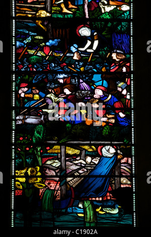 Detail of the St. Frideswide Window, by Edward Burne-Jones, 1858, Christ Church Cathedral, Oxford University, Oxford Oxfordshire Stock Photo