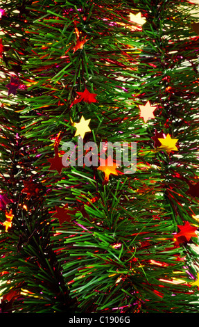 christmas tinsel with stars Stock Photo