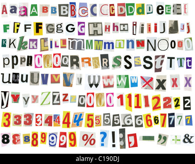 Newspaper, magazine alphabet with letters, numbers and symbols Stock ...