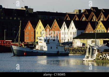 Norway, Bergen (West Fjords region), the Vagen (the port) and Bryggen, the old-town Stock Photo