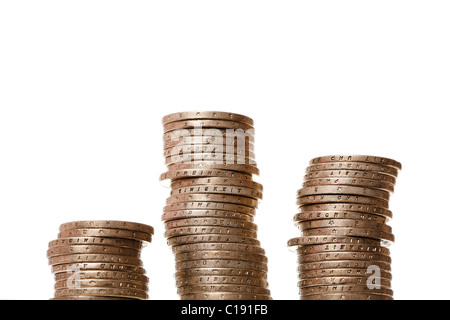 Rows of euro coins, stack of money Stock Photo
