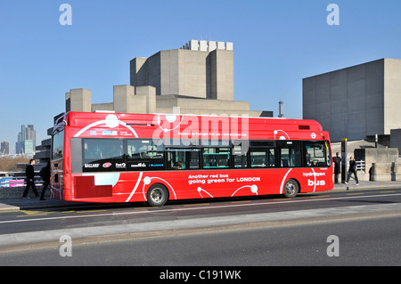 Environmentally friendly red Hydrogen fuel cell technology zero emissions bus on public transport for London route RV1 on Waterloo Bridge England UK Stock Photo