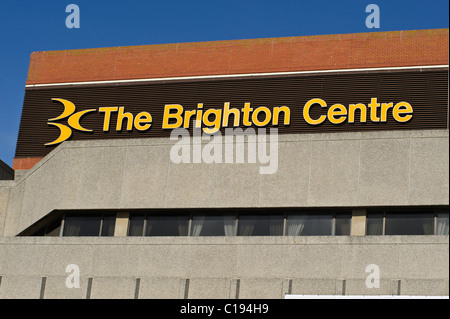The yellow sign on the front of The Brighton Centre. Brighton. March 2011 Stock Photo