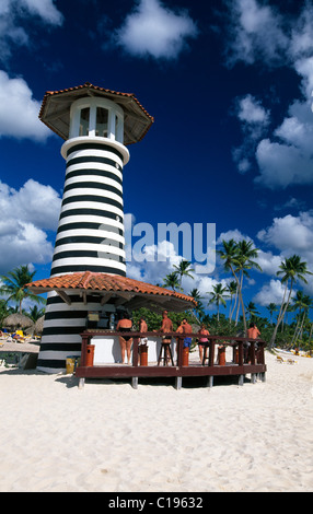 Beach bar on a palm beach in Bayahibe, Dominican Republic, Caribbean Stock Photo