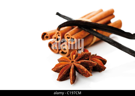 Cinnamon sticks, anise stars and vanilla pods Stock Photo