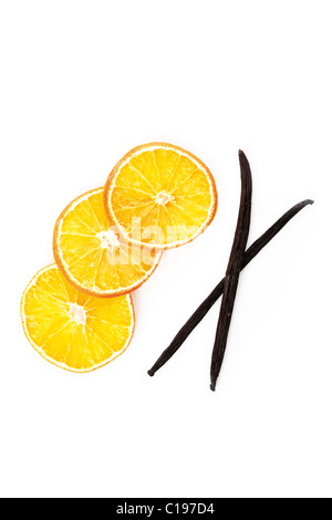 Dried slices of orange and vanilla pods Stock Photo