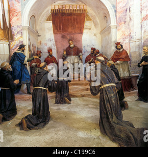 Confirmation of the monastic rule of St Francis by Pope Innocent III, Sacro Monte Orta, Piedmont, Italy, Europe Stock Photo