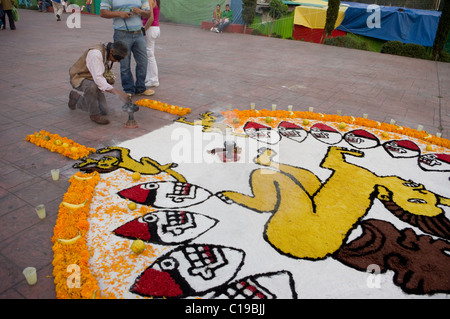 Aztec Ofrenda representing the Iztepetl level of the Mictlan (underworld), a hill where the body was cut by flint knives Stock Photo