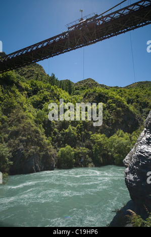 Bungy Jumping over the Kawarau River, Lake Wakatipu, Otago, New Zealand Stock Photo