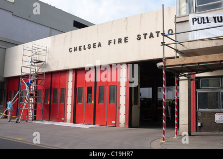 Chelsea Fire Station, London, having maintenance done on the exterior Stock Photo