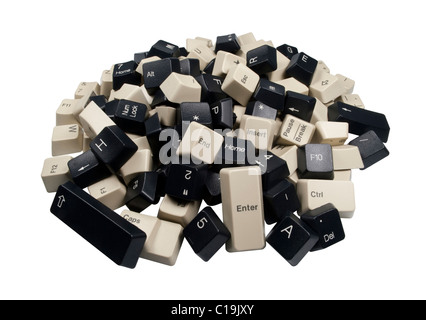 A pile of black and white computer keyboard keys isolated on white background Stock Photo