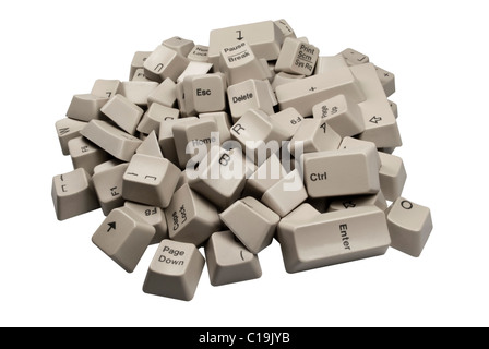 A Pile of white computer keyboard keys isolated on white background Stock Photo