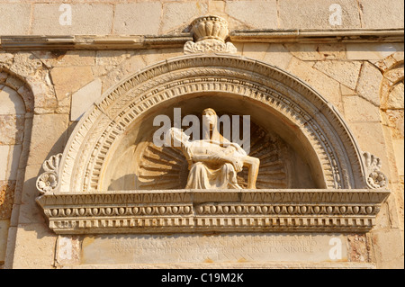 The Romanesque Tuscan facade of the previous Cathedral of St Mary the Great (Crkva svete Marije Velike) Rab, Rab Island, Croatia Stock Photo