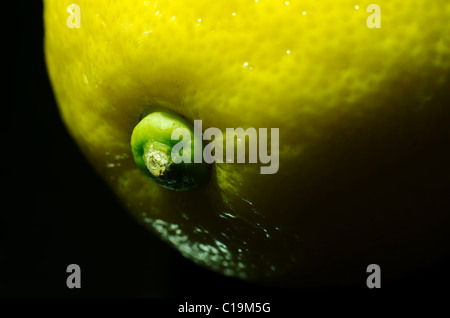 An extreme close up (Macro) of a lemon with dark shadowy lighting. Stock Photo
