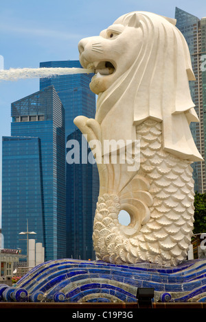 Merlion Statue in the Park by Singapore River Stock Photo