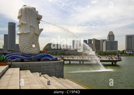 Merlion Park with Water Fountain Statue in Singapore 2 Stock Photo