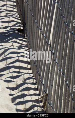 Design of strip pattern of a wind erosion control fence on beach in the sand Stock Photo