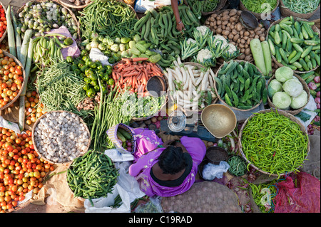 Indian street vegetable market in Puttaparthi, Andhra Pradesh, India Stock Photo