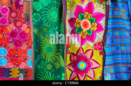 Mexican colorful serape traditional embroidery colorful fabrics Stock Photo