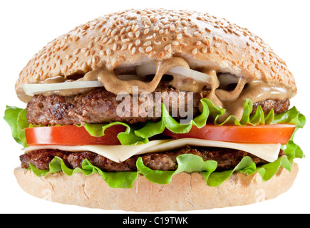 Tasty hamburger on white background. Stock Photo