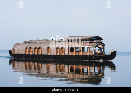 Houseboat in a lagoon, Kerala Backwaters, Alleppey, Alappuzha District, Kerala, India Stock Photo