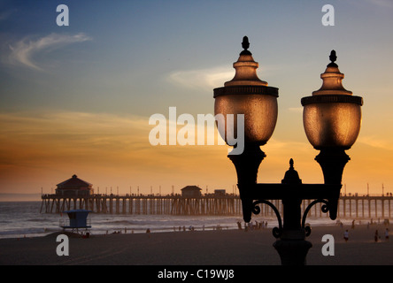 Sunset at Huntington Beach, California Stock Photo