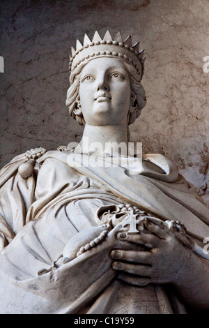 Close view of a statue of a women located on the entrance of the National Palace of Ajuda in Lisbon, Portugal. Stock Photo