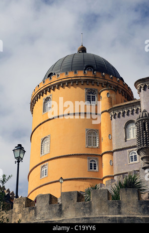 Partial view of the beautiful Pena Palace located on the Sintra National Park on Lisbon, Portugal. Stock Photo