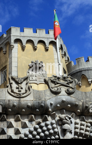 Partial view of the beautiful Pena Palace located on the Sintra National Park on Lisbon, Portugal. Stock Photo