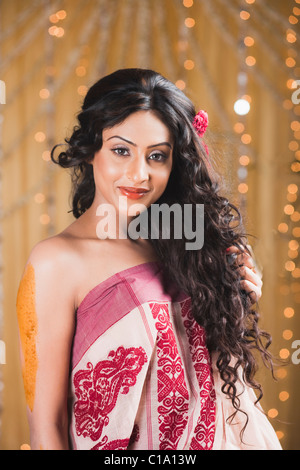 Portrait of a bride in traditional Bengali dress Stock Photo