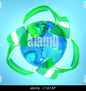 Recycle symbol with earth Stock Photo
