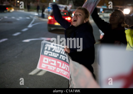 Protest calling for revenge following the funeral of the Fogel family murdered Friday in Itamar. Jerusalem, Israel. 13/03/2011. Stock Photo