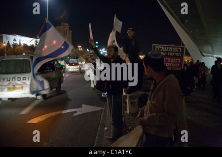 Protest calling for revenge following the funeral of the Fogel family murdered Friday in Itamar. Jerusalem, Israel. 13/03/2011. Stock Photo