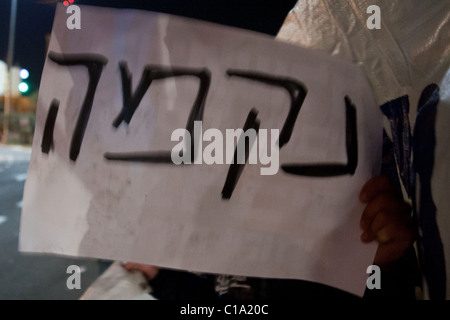 Protest calling for revenge following the funeral of the Fogel family murdered Friday in Itamar. Jerusalem, Israel. 13/03/2011. Stock Photo